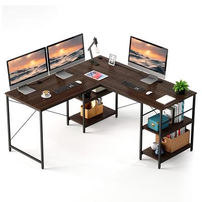 Bestier Computer Home Office Desk with Metal Frame, Hutch, Bookshelf, Under  Desk Storage, and Working Table for Small Bedroom Space, Rustic Brown