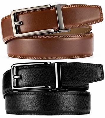 Mens Belt, DOOPAI Leather Ratchet Dress Belt for Men 2 pack Adjustable with  slide Automatic Buckle, Cut to Exact fit : : Clothing, Shoes 