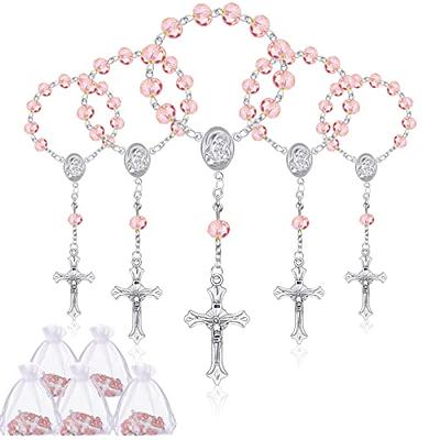 Baptism Favors (24 PCS) Mini Pink Glass Mini Rosary Christening