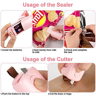 Mini Bag Sealer, 2 in 1 Portable Heat Sealer and Cutter, Chip Bag Food  Sealer Vacuum Machine for Snack Plastic Fresh Bags - Pink - Battery Not  Included 