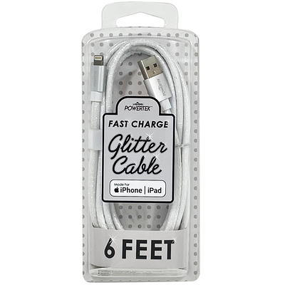 Liquipel Powertek iPad & iPhone Charger Cable, Fast Charging 6ft MFI  Certified Lightning to USB Cord, Pastel Glitter Pink 