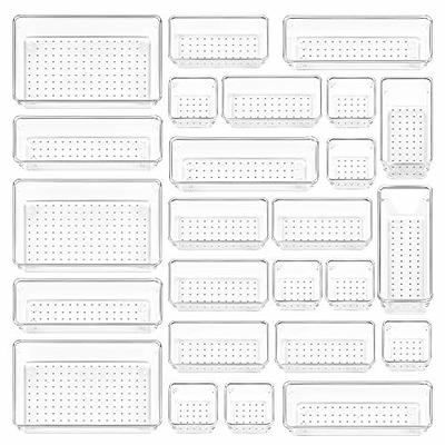 25 PCS Clear Plastic Drawer Organizers Set, Vtopmart 4-Size Versatile