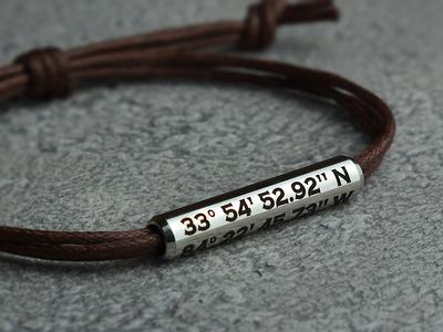 Mens Bracelet, GPS Bracelet, Engraved bracelet, Coordinate