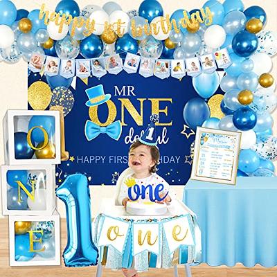Baby Boy 1st Birthday Decorations , Baby First Birthday Decorations for  Boy,Boys 1st Birthday Party Supplies,1st Birthday Ballon Boxes,High Chair