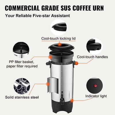 Coffee Urn 30 Cups, 1000W Electric Large Coffee Dispenser with Faucet 5.2L  Stainless Steel Hot Drink Dispenser with Removable Filter for Easy Cleanup