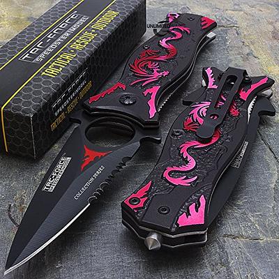 Double Bladed Spring Assisted Pink Bat Pocket Knife