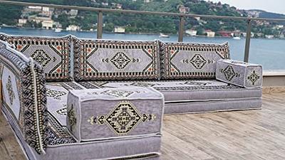 Gray L Shaped Pallet Cushions, Arabic Floor Sofa Set, Oriental