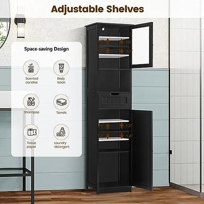 IWELL Black Bathroom Cabinet with 2 Doors and 3 Adjustable