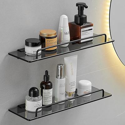 Acehoom 14 in. W x 5 in. D x 12 in. H Wall Mount 2-Tier Black Bathroom Glass Floating Shelf