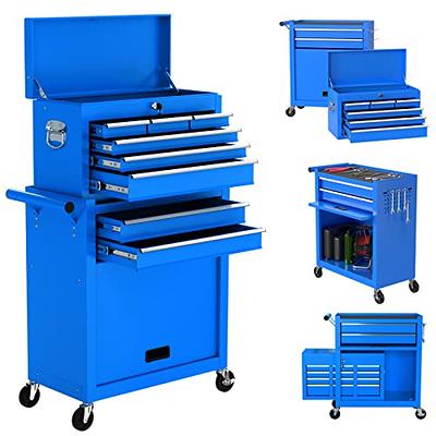 Rolling Tool Chest with 8 Drawers Lockable Tool Box Cabinet - Blue