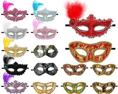 Fikinise 4 PCS Mardi Gras Lace Mask Masquerade Mask for Women Carnival Lady  Venetian Elastic Mask Halloween Mardi Gras Party