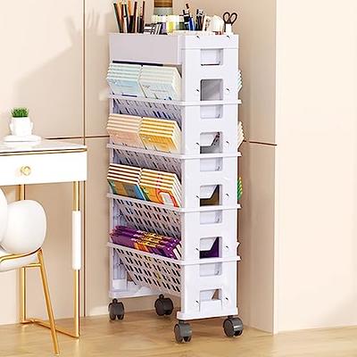 Mobile Bookshelf, 3 Tier Removable Rotating Newspaper Storage Rack Magazine  Stand with Wheels, Multfunctional Bookcase for School, Classroom, Home