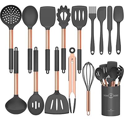 White Silicone Copper Kitchen Utensils Set with Holder 17 Pc Rose Gold  Kitchen