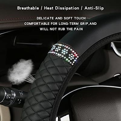 Steering Wheel Covers for Women Set , Girl Car Accessories , 15 Inches  Leather Bling Steering Wheel Covers , Fits Most Sedans,SUV ,Black