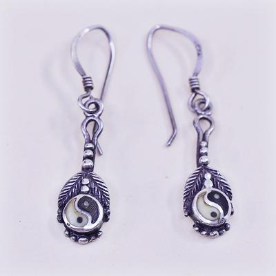 Vintage Sterling Silver Handmade Modern Earrings, 925 Yin Yang