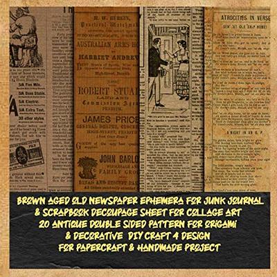 8.5x8.5 brown old vintage newspaper craft paper for scrapbook & collage art  20 newsprint pattern 2 decorative double sided design for  for gift