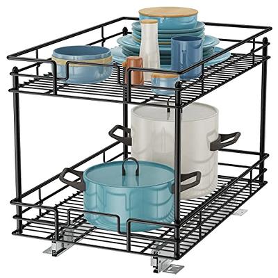 Pull Out Cabinet Organizer 2 Tier Sink Slide Out Storage Shelf for Kitchen  Black