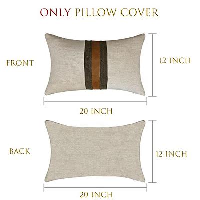 Mecatny Boho Throw Pillows 18x18 Set of 2 - Farmhouse Decorative Throw  Pillows with Inserts Included - Brown Faux Leather Modern Stripe Patchwork