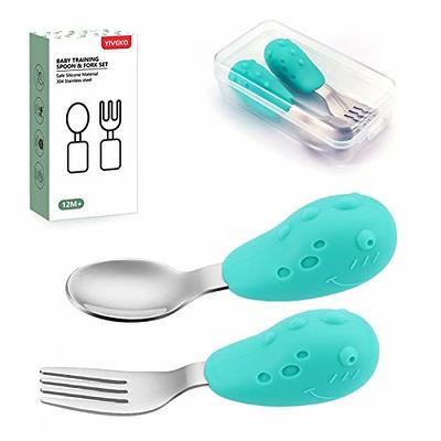  CocoMeiwei Toddler Utensils,Baby Silicone Spoon and Fork Set  with Bendable Handle for Kids Self-feeding Learning,BPA Free Toddler  Flatware 4 Pieces : Health & Household