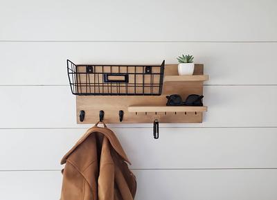 Solid Wood Wall Organizer with Key Hooks