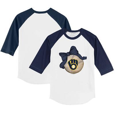 Youth Tiny Turnip White/Navy Milwaukee Brewers Baseball Bow 3/4