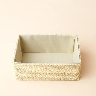 La Jolie Muse Storage Baskets Set 4 - Stackable Woven Basket Paper Rope Bin, Storage Boxes for Makeup Closet Bathroom Bedroom (Gray)