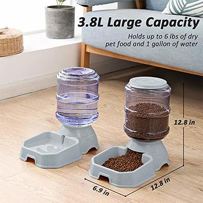 Pet Feeder and Water Food Dispenser Automatic for Dogs Cats, 100% BPA-Free,  Gravity Refill, Easily Clean, Self Feeding for Small Large Pets Puppy  Kitten Rabbit Bunny A-Grey