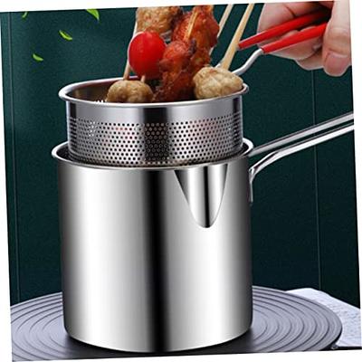 3L Stainless Steel Frying Pot Small Deep Fryer Pot with Basket Nonstick  with Oil Filtration with Strainer Basket Deep Fryer Pot for Fish Fries 