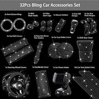 6 Pack Bling Auto Zubehör Set Diamant Universal Lenkrad Abdeckung  Kennzeichen Rahmen Auto USB Ladegerät Kristall Tasse Matte deco - AliExpress