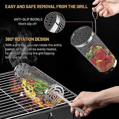 2 Pcs Rolling Grilling Basket, Grill Basket BBQ Accessories, Good Grilling  Accessories Barbecue Stainless Steel Wire Mesh Cylinder, Grill Baskets for