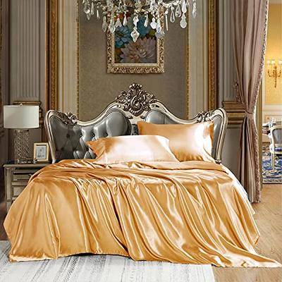 CozyLux Satin Sheets Queen Size - 4 Piece Gold Bed Sheet Set with