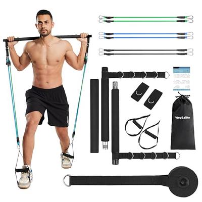 60-180 Lbs Pilates Bar with Resistance Band, Portable Home Gym Equipment  for Full Body Workout - Height and Resistance Adjustable Strength Training