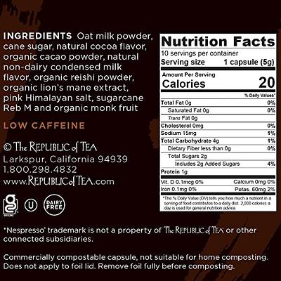 The Republic of Tea – Cocoa Shroom Latte Capsule-Compatible Recyclable Pods, 10 Count, Low Caffeine