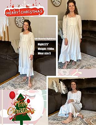 Victorian Nightgown Cotton Sleepshirt Long Sleeve Pajama Dress Vintage For  Women