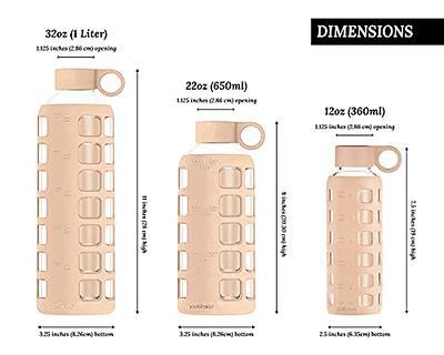 purifyou Premium 40/32 / 22/12 oz Glass Water Bottles with Volume & Times  to Drink, Silicone Sleeve & Stainless Steel Lid Insert, Reusable Bottle for Fridge  Water, Milk, Juice (12oz Hazelnut) - Yahoo Shopping