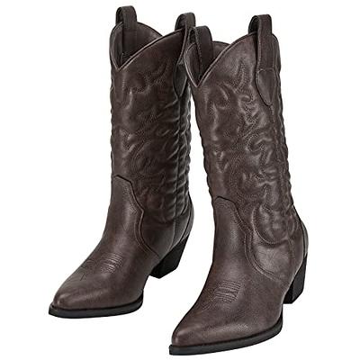 Bella Western Mid-calf Cowboy Cowgirl Boots Tan Low 1.5
