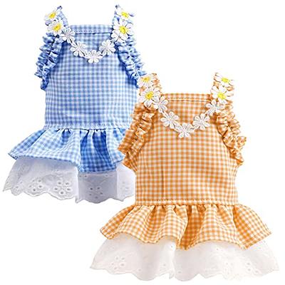 2 Pack Summer Dog Dresses Girl Puppy Cat Plaid Princess Dress