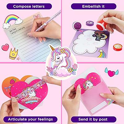  Unicorn Journal Stationary Set, Unicorns Gifts For Girls Age 5  6 7 8 9 10 12 Year Old, Big Cute Stationery Writing Pink Sticker Art, Kid  Diary Notebook Pen Set, DIY