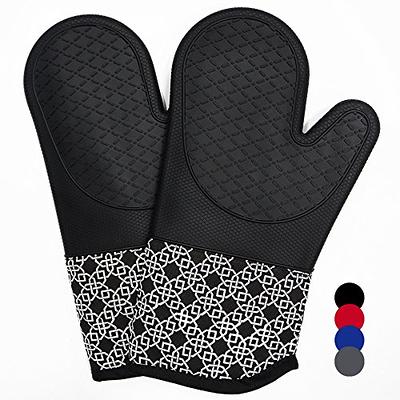 Heat Resistant Silicone Oven Mitts with Cotton Lining - Non-Slip, Flexible, and Durable Kitchen Gloves for Cooking, Baking, Grilling, and Microwaving