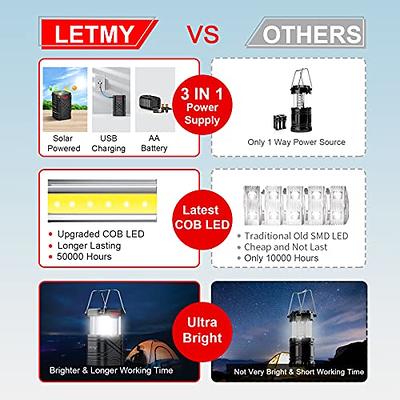 LETMY 4 Pack Camping Lantern Rechargeable LED Lanterns Solar