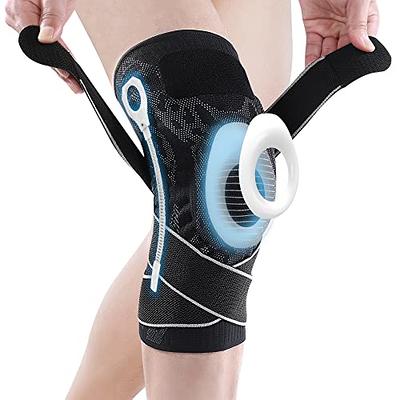 Achiou Knee Compression Sleeve for Knee Pain, Adjustable Knee Brace with  Side Stabilizers & Patella Gel