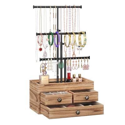 OPELETNNT Necklace Display Stands for Selling, 3 Tier Necklace Holder Stand  with Velvet, 72 Slots Necklace Organizer Stand, Rustic Wood Necklace Stand