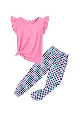 Arshiner Girl Clothes Set Fall Summer Two Piece Outfits Ruffle Trim Tank  Shirts and High Waist Soft Sweat Pants Sets with Pockets 9-10 Y - Yahoo  Shopping