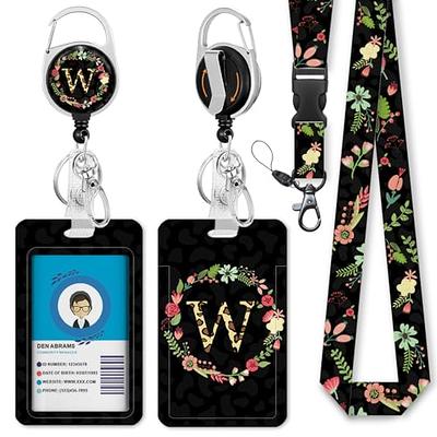 ID Badge Holder with Lanyard,Retractable Badge Reel with Swivel Belt Clip  Keychain and Detachable Lanyards,Vertical Card Protector Badge Reels for