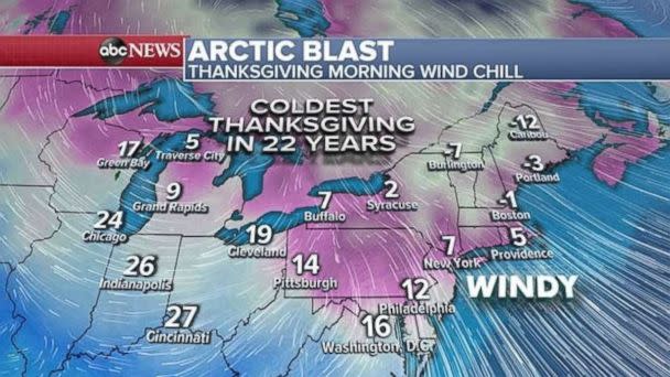 Today will be the coldest Thanksgiving for much of the country in more than 20 years. (ABC News)