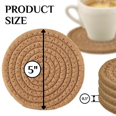 Coasters for Drinks Absorbent Sets of 5, Woven Coasters with Holder, Wood  Coasters for Coffee Table 4 in.