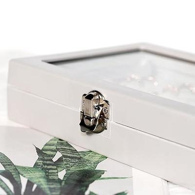 LANTWOO 24 Grids Velvet Glass Ring Earrings Jewelry Box Earrings Organizer  Storage Holder Display Case (Black) 