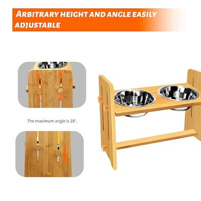 Elevated Adjustable Height Wooden Dog Feeder Stand With 2