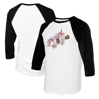 Women's Tiny Turnip White/Black Miami Marlins Stacked 3/4-Sleeve Raglan T-Shirt