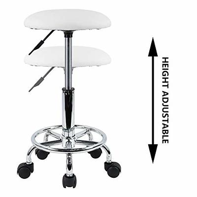 KKTONER Round Rolling Stool Chair PU Leather Height Adjustable Shop Stool  Swivel Drafting Work SPA Medical Salon Stools with Wheels Office Chair Black